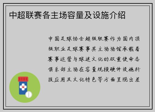 中超联赛各主场容量及设施介绍
